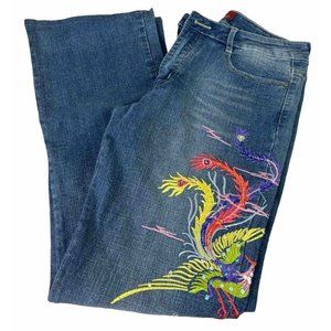 VTG Azita Jeans Sz 8 (Actual 28x29) Embroidered Bird Floral Flare Boot GUC